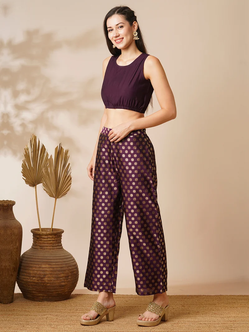 globus Women Floral Embroidered Poncho Top With Inner Top & Floral Brocade Pants