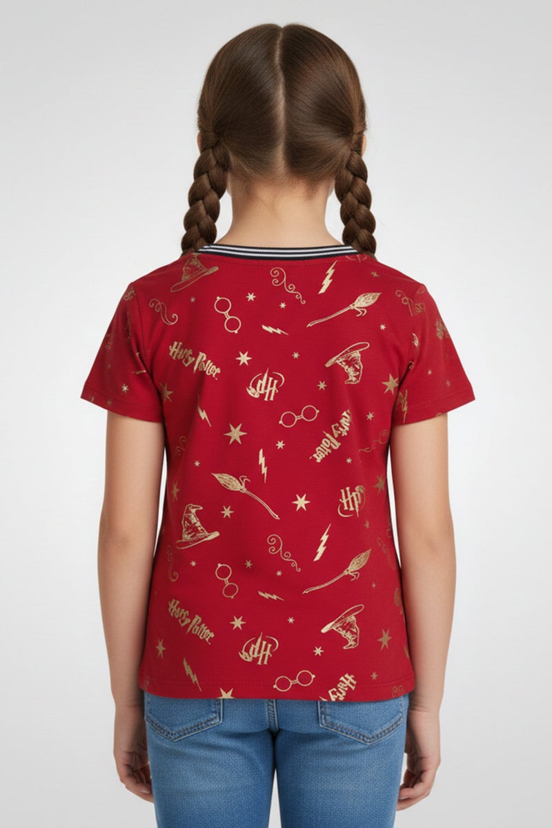 Harry Potter Kids Girl Short Sleeve Graphic Print Top, Red - Image 2