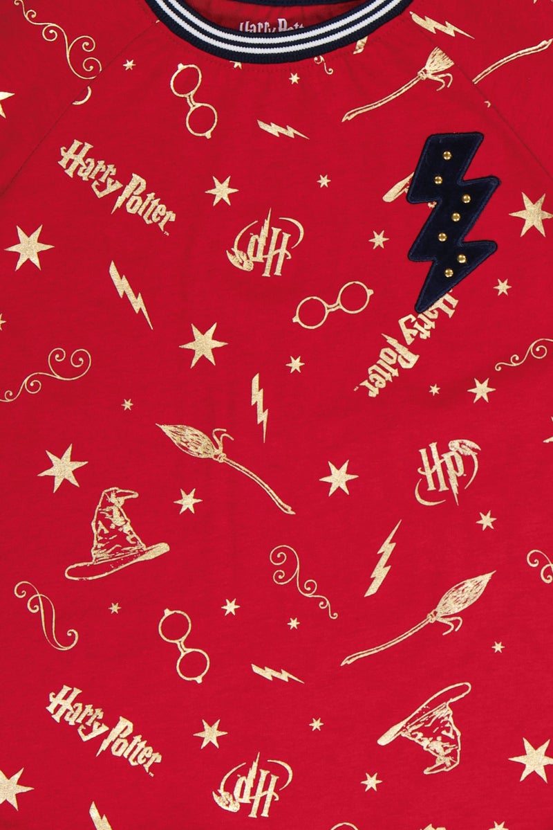 Harry Potter Kids Girl Short Sleeve Graphic Print Top, Red - Image 3