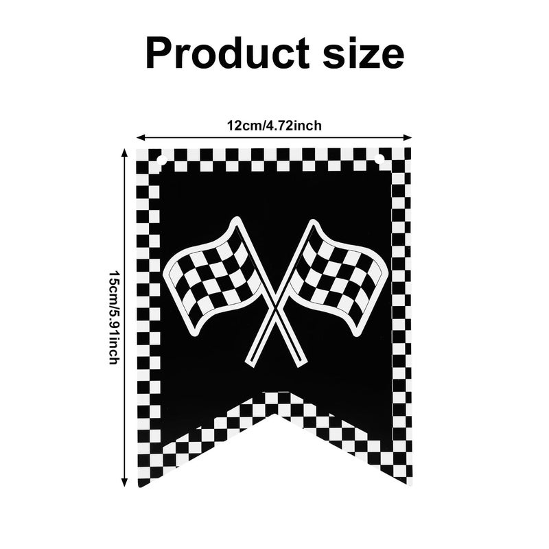 XIHIRCD Race Car Happy Birthday Banner, Racing Cars Party Decorations Black and White Checkered Racing Banner Race Checkered Flag Supplies for Party Birthday - Image 2