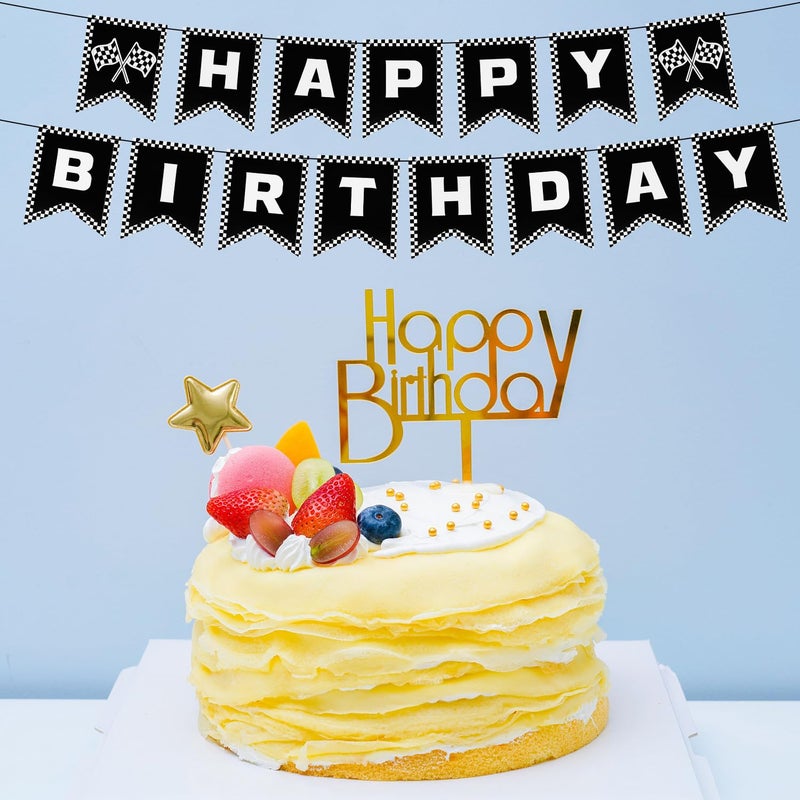 XIHIRCD Race Car Happy Birthday Banner, Racing Cars Party Decorations Black and White Checkered Racing Banner Race Checkered Flag Supplies for Party Birthday - Image 5