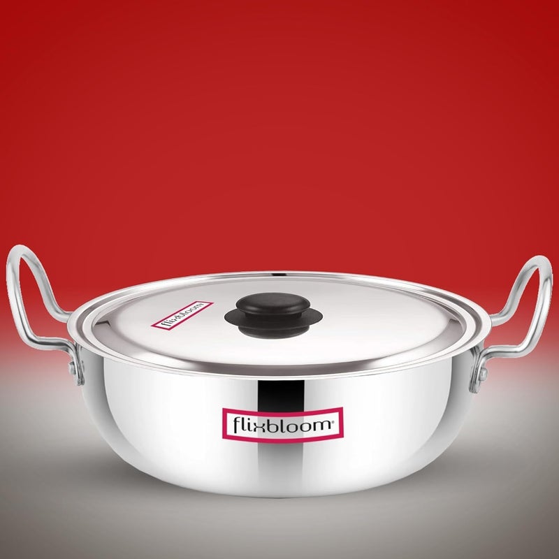 Flixbloom Radiant Kitchen Cookware Kadhai with Handle Thick Aluminium Induction Base and LPG Compatible Cooking 4 mm Thickness Multipurpose Kadai for Deep Frying 6 Litre - Image 2