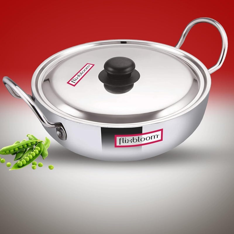 Flixbloom Radiant Kitchen Cookware Kadhai with Handle Thick Aluminium Induction Base and LPG Compatible Cooking 4 mm Thickness Multipurpose Kadai for Deep Frying 6 Litre - Image 3
