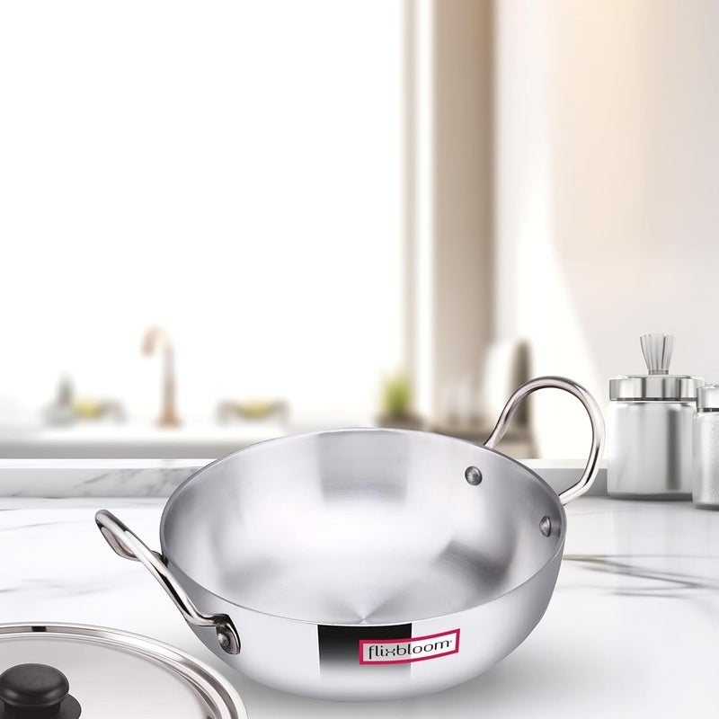 Flixbloom Radiant Kitchen Cookware Kadhai with Handle Thick Aluminium Induction Base and LPG Compatible Cooking 4 mm Thickness Multipurpose Kadai for Deep Frying 6 Litre - Image 1