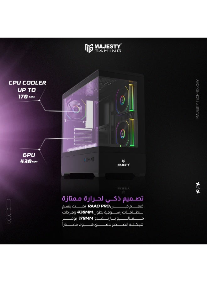 ماجيستي صندوق كمبيوتر ماجيستي ميد تاور رعد برو – 6 مراوح ARGB إنفينيتي 120مم، ريموت، دعم ATX، 2×USB، أسود - Image 4