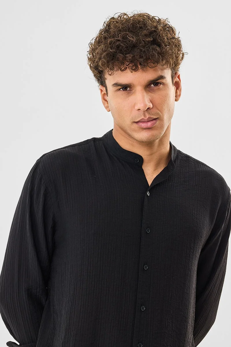 سنيتش Black Textured Long Sleeve Regular Fit Shirt
