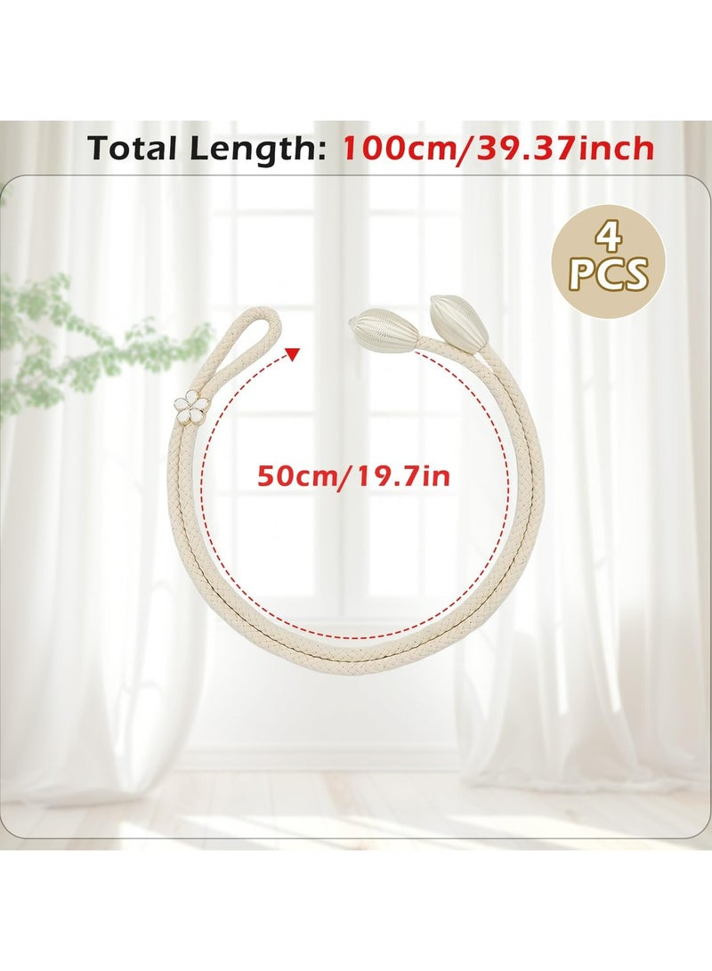 Dominy 4 Pack Curtain Tiebacks, Hand-Knitted Boho Curtain Rope Buckle, Vintage Style Drapery Holdbacks for Living Room, Bedroom, Office – No Drilling, Adjustable Length, Beige Color - Image 2