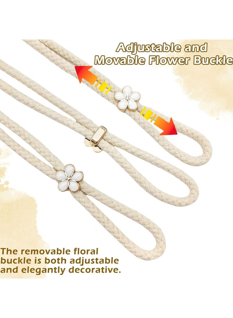 Dominy 4 Pack Curtain Tiebacks, Hand-Knitted Boho Curtain Rope Buckle, Vintage Style Drapery Holdbacks for Living Room, Bedroom, Office – No Drilling, Adjustable Length, Beige Color - Image 3
