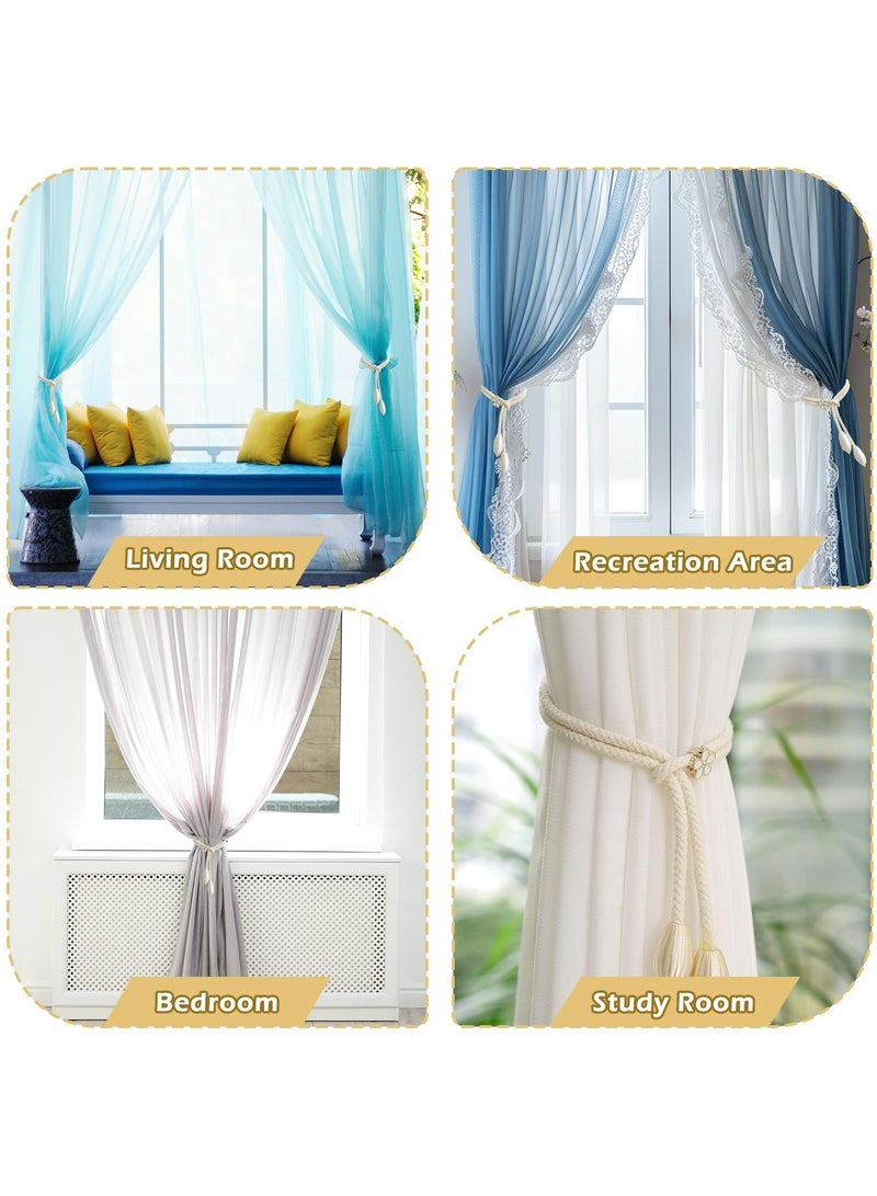 Dominy 4 Pack Curtain Tiebacks, Hand-Knitted Boho Curtain Rope Buckle, Vintage Style Drapery Holdbacks for Living Room, Bedroom, Office – No Drilling, Adjustable Length, Beige Color - Image 4