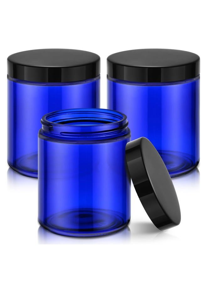 Tecohouse 8oz Glass Jars with Lids, 3 Pack Candle Jars with Blank Labels, 250g Blue Wide Mouth | Cosmetic Containers for Sample, Cream, Lotion, Honey, Powder, Jelly | Kitchen & Home - Image 1