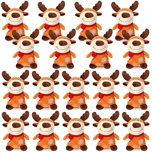 Liliful 16 Pack 8 Inch Stuffed Deer Toys Xmas Plush Elk with Red Scarf Stuffed Animal Gifts for Boys Girls Christmas Decorations - Image 1