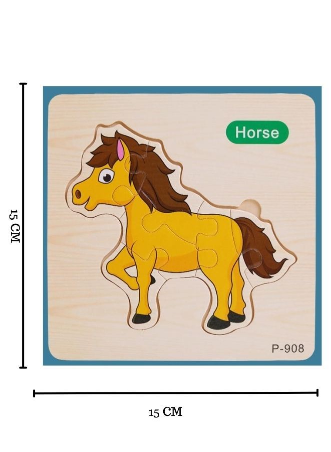 Jigsaw 3D Wooden Puzzle Toys Cartoon Animals Traffic Cards Intelligence Early Learning Toy for Children Animal Set Horse - Image 2