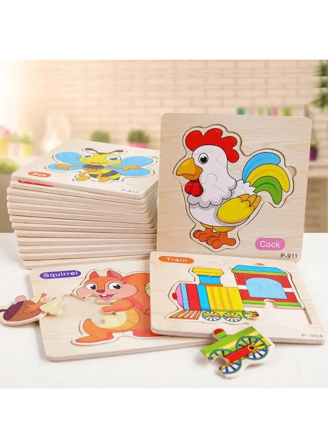 Jigsaw 3D Wooden Puzzle Toys Cartoon Animals Traffic Cards Intelligence Early Learning Toy for Children Animal Set Horse - Image 3