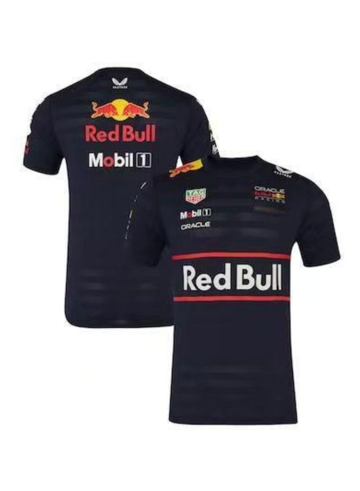Red Bull Racing Team Shirt – Featuring Official Sponsor Logos and Signature Branding-S