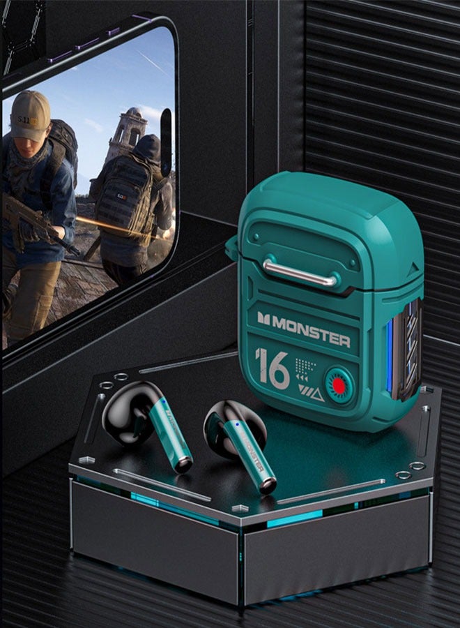 مونستر سماعات ألعاب لاسلكية بتقنية بلوتوث 5.4 (أخضر) - مشغل 13 مم، خاصية إلغاء الضوضاء النشطة، زمن استجابة منخفض، مقاومة للعرق للموسيقى/الألعاب، 30 ساعة تشغيل، 4 ميكروفونات بخاصية إلغاء الضوضاء المحيطة للمكالمات الواضحة - Image 5