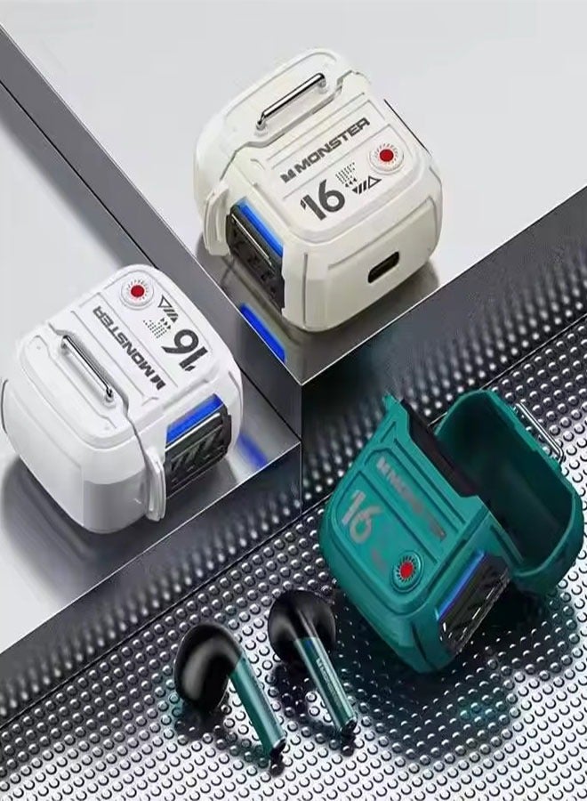 مونستر سماعات ألعاب لاسلكية بتقنية بلوتوث 5.4 (أخضر) - مشغل 13 مم، خاصية إلغاء الضوضاء النشطة، زمن استجابة منخفض، مقاومة للعرق للموسيقى/الألعاب، 30 ساعة تشغيل، 4 ميكروفونات بخاصية إلغاء الضوضاء المحيطة للمكالمات الواضحة - Image 2