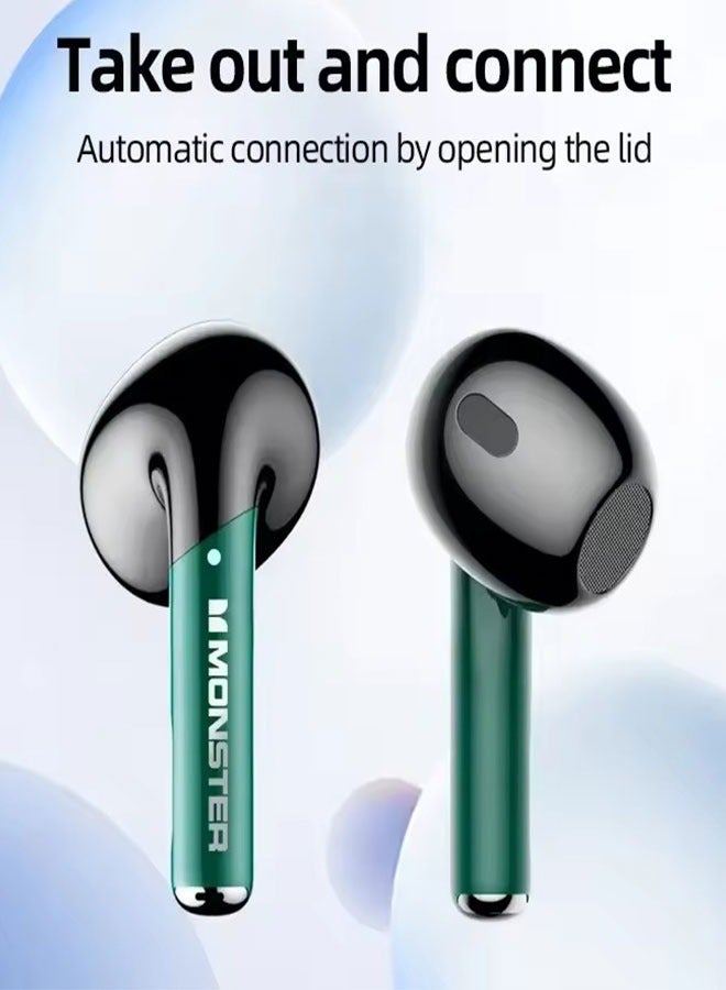 مونستر سماعات ألعاب لاسلكية بتقنية بلوتوث 5.4 (أخضر) - مشغل 13 مم، خاصية إلغاء الضوضاء النشطة، زمن استجابة منخفض، مقاومة للعرق للموسيقى/الألعاب، 30 ساعة تشغيل، 4 ميكروفونات بخاصية إلغاء الضوضاء المحيطة للمكالمات الواضحة - Image 4
