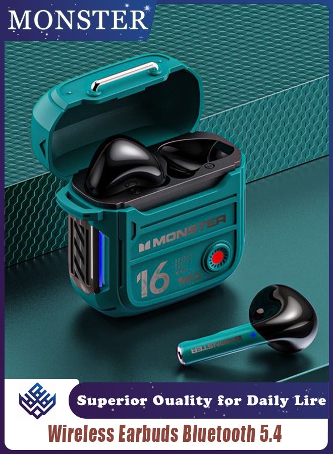 مونستر سماعات ألعاب لاسلكية بتقنية بلوتوث 5.4 (أخضر) - مشغل 13 مم، خاصية إلغاء الضوضاء النشطة، زمن استجابة منخفض، مقاومة للعرق للموسيقى/الألعاب، 30 ساعة تشغيل، 4 ميكروفونات بخاصية إلغاء الضوضاء المحيطة للمكالمات الواضحة - Image 1