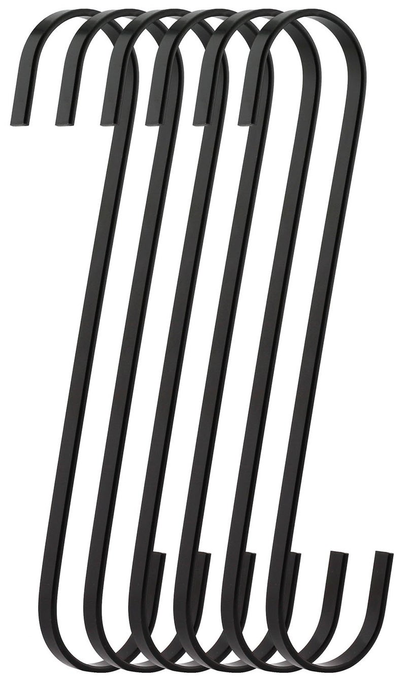 RuiLing 6Pack 8 Inch Black Chrome Finish Steel Hanging Flat Hooks S Shaped Hook HeavyDuty S Hooks for Kitchenware Pots Utensils Plants Towels Gardening Tools Clothes