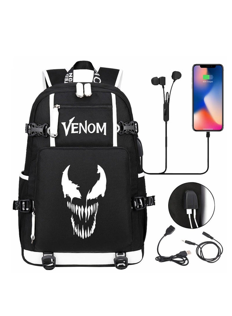 Venom USB printed leisure travel backpack