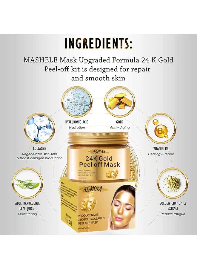 ASMOXA 24K Gold Collagen Peel Off Mask, Blackhead Remover Mask, Gold Peel Off Mask For Lifting And Smoothing, Skin Radiance, Replenish Collagen For Skin, Gold Facial Mask - Image 4