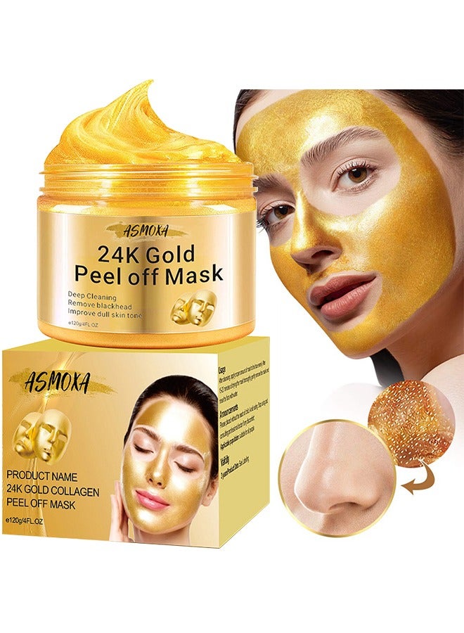 ASMOXA 24K Gold Collagen Peel Off Mask, Blackhead Remover Mask, Gold Peel Off Mask For Lifting And Smoothing, Skin Radiance, Replenish Collagen For Skin, Gold Facial Mask - Image 1