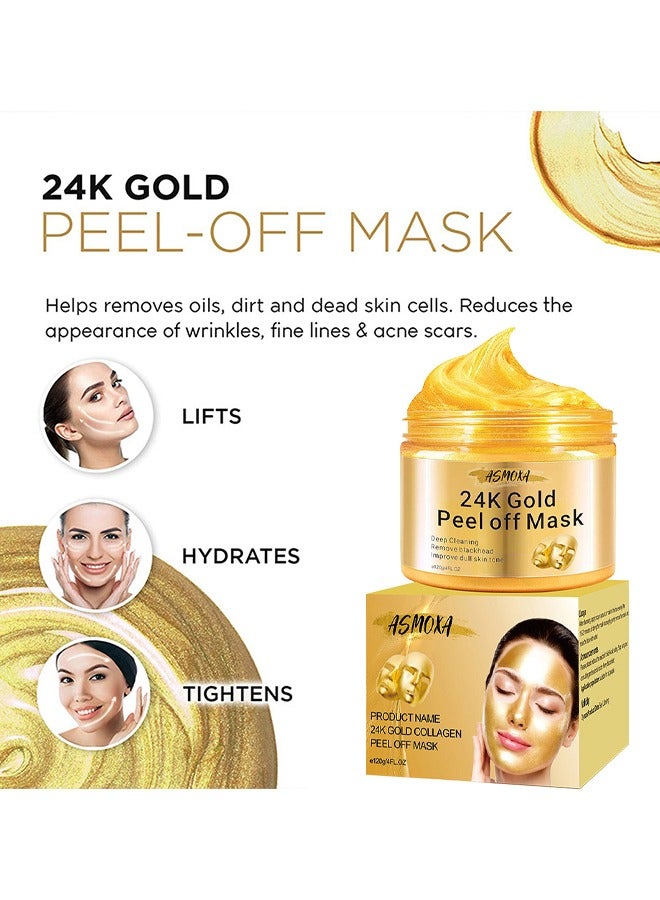 ASMOXA 24K Gold Collagen Peel Off Mask, Blackhead Remover Mask, Gold Peel Off Mask For Lifting And Smoothing, Skin Radiance, Replenish Collagen For Skin, Gold Facial Mask - Image 3