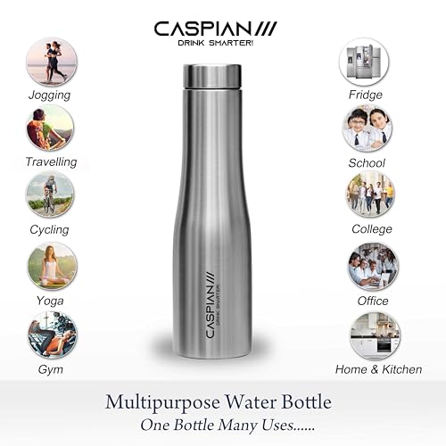 CASPIAN /// Aqua Stainless Steel Water Bottle (Silver, 1 Litre)| Leak Proof Thunder for Fridge Home Office Travel School Kids Boys Girls Adults Sports Gym Yoga - Image 2