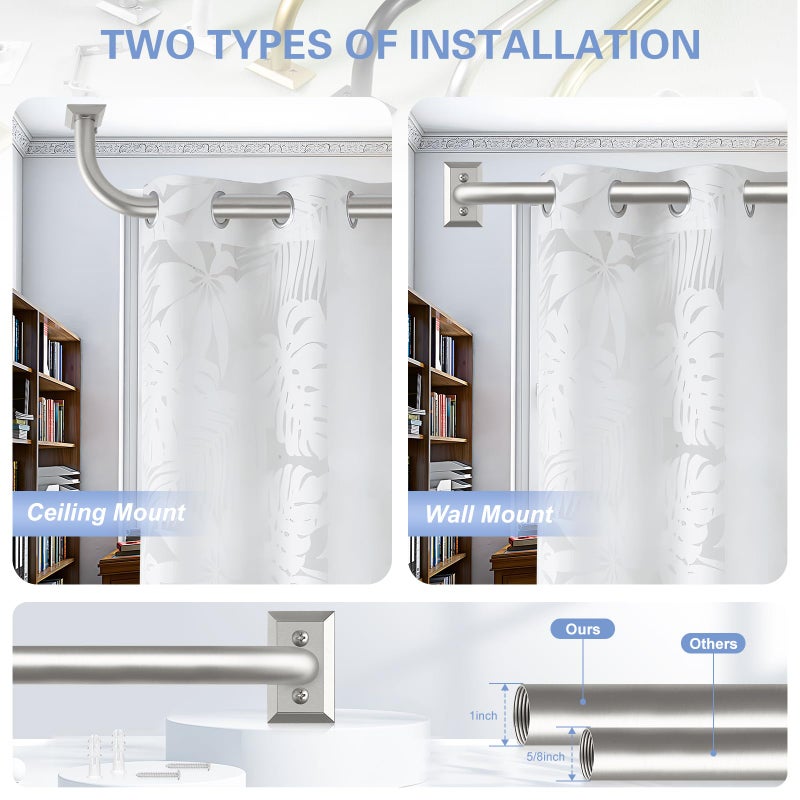 Tangwin Nickel Wrap Around Curtain Rods:Blackout Heavy Duty Adjustable Window Curtain Rod For Bedroom Kitchen Modern Decorative Curved French Metal Single Drapery Rod Easy Install Satin Nickel 28-48"" - Image 3