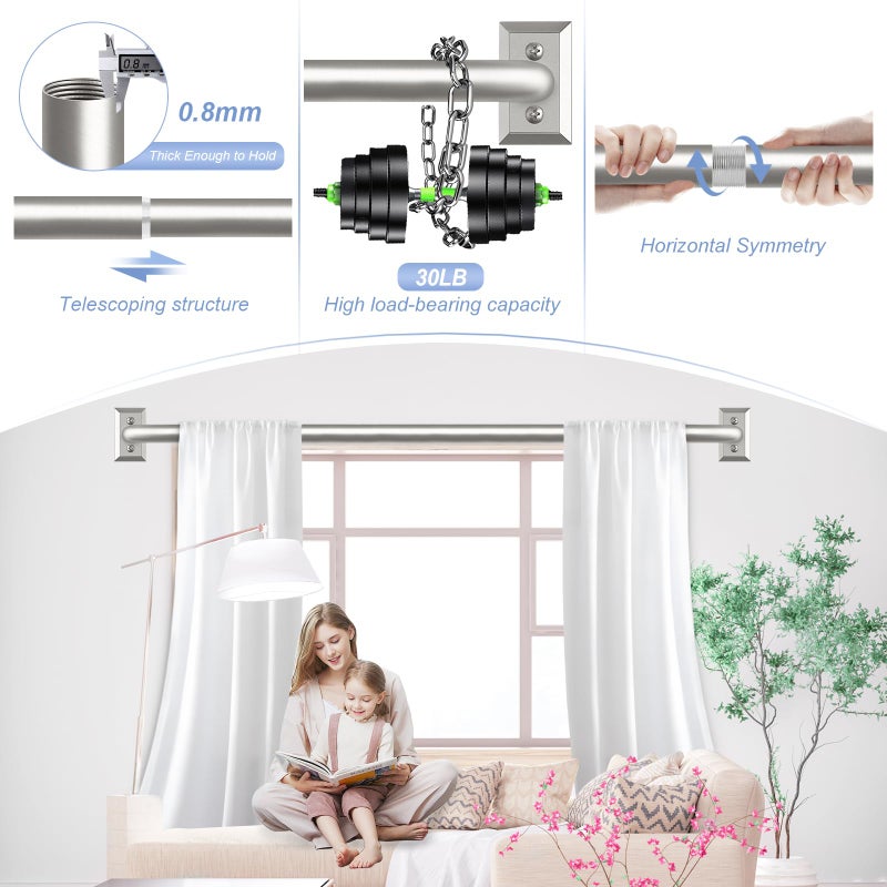 Tangwin Nickel Wrap Around Curtain Rods:Blackout Heavy Duty Adjustable Window Curtain Rod For Bedroom Kitchen Modern Decorative Curved French Metal Single Drapery Rod Easy Install Satin Nickel 28-48"" - Image 2