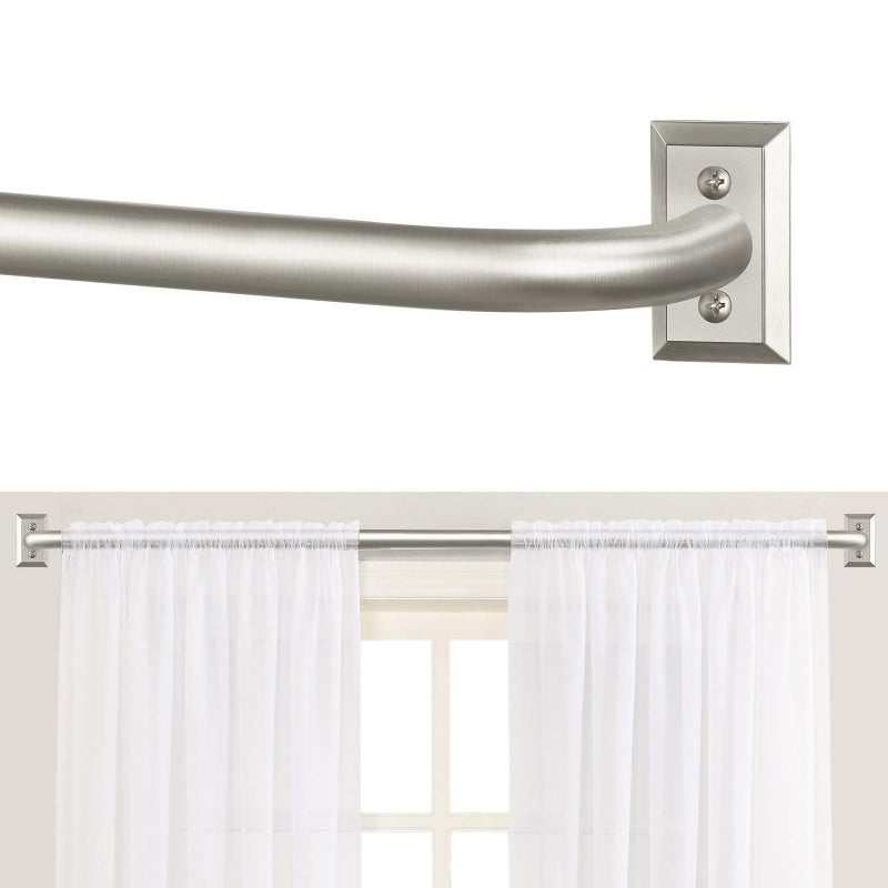 Tangwin Nickel Wrap Around Curtain Rods:Blackout Heavy Duty Adjustable Window Curtain Rod For Bedroom Kitchen Modern Decorative Curved French Metal Single Drapery Rod Easy Install Satin Nickel 28-48"" - Image 1