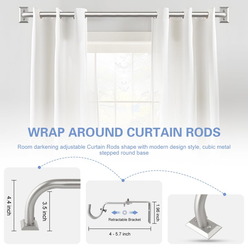 Tangwin Nickel Wrap Around Curtain Rods:Blackout Heavy Duty Adjustable Window Curtain Rod For Bedroom Kitchen Modern Decorative Curved French Metal Single Drapery Rod Easy Install Satin Nickel 28-48"" - Image 5
