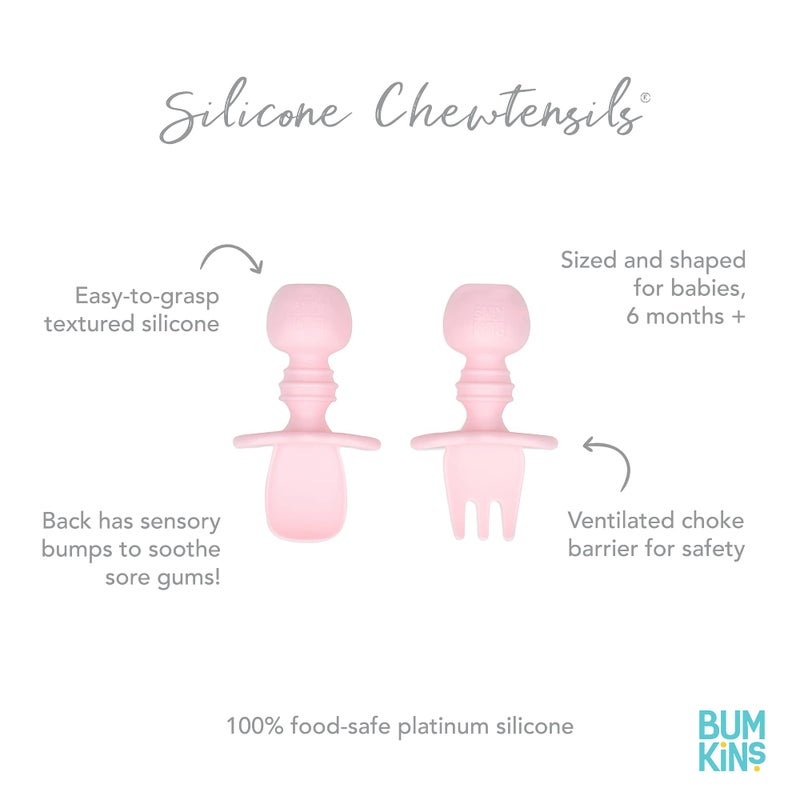 Bumkins Baby Utensils Set, Chewtensils Silicone Spoons for Dipping, Self-Feeding, Baby Led Weaning, Trainer Learning, First Stage Eating, Soft Practice Fork and Spoon, Babies 6 Months, Pink - Image 5