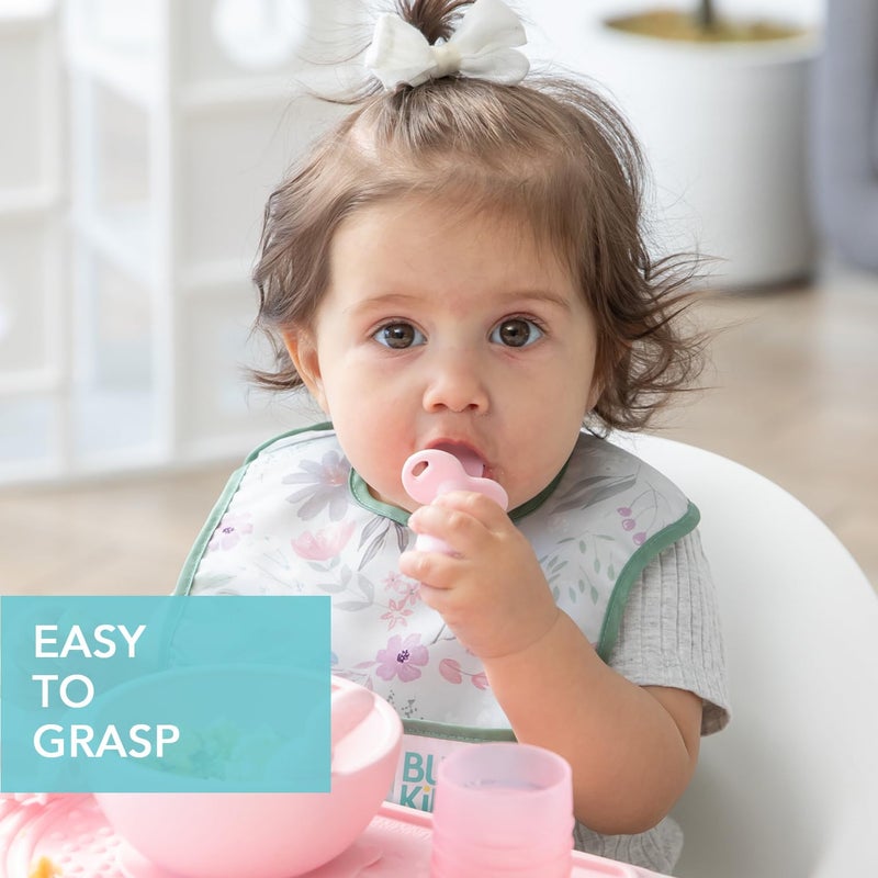 Bumkins Baby Utensils Set, Chewtensils Silicone Spoons for Dipping, Self-Feeding, Baby Led Weaning, Trainer Learning, First Stage Eating, Soft Practice Fork and Spoon, Babies 6 Months, Pink - Image 4
