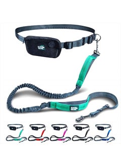 Black Rhino Premium Hands Free Dog Leash for Running Walking Jogging & Hiking - Adjustable Length Dual Handle Bungee Leash Medium – Large Dogs Neoprene Padded Handles - Running Pouch Included Aqua  - Image 1