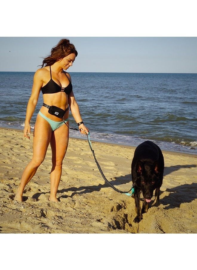 Black Rhino - Premium Hands Free Dog Leash for Running Walking Jogging & Hiking - Adjustable Length Dual Handle Bungee Leash Medium – Large Dogs Neoprene Padded Handles - Running Pouch Included Aqua - Image 1