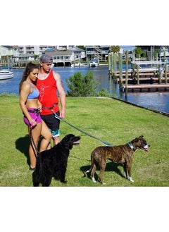 Black Rhino Premium Hands Free Dog Leash for Running Walking Jogging & Hiking - Adjustable Length Dual Handle Bungee Leash Medium – Large Dogs Neoprene Padded Handles - Running Pouch Included Aqua  - Image 2