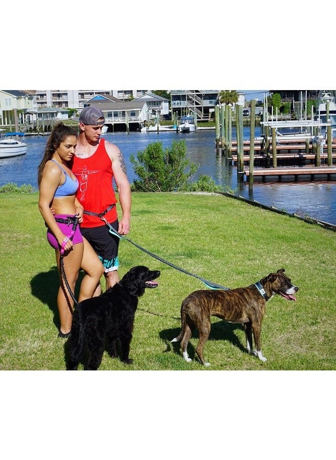 Black Rhino - Premium Hands Free Dog Leash for Running Walking Jogging & Hiking - Adjustable Length Dual Handle Bungee Leash Medium – Large Dogs Neoprene Padded Handles - Running Pouch Included Aqua - Image 1