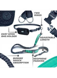 Black Rhino Premium Hands Free Dog Leash for Running Walking Jogging & Hiking - Adjustable Length Dual Handle Bungee Leash Medium – Large Dogs Neoprene Padded Handles - Running Pouch Included Aqua  - Image 3