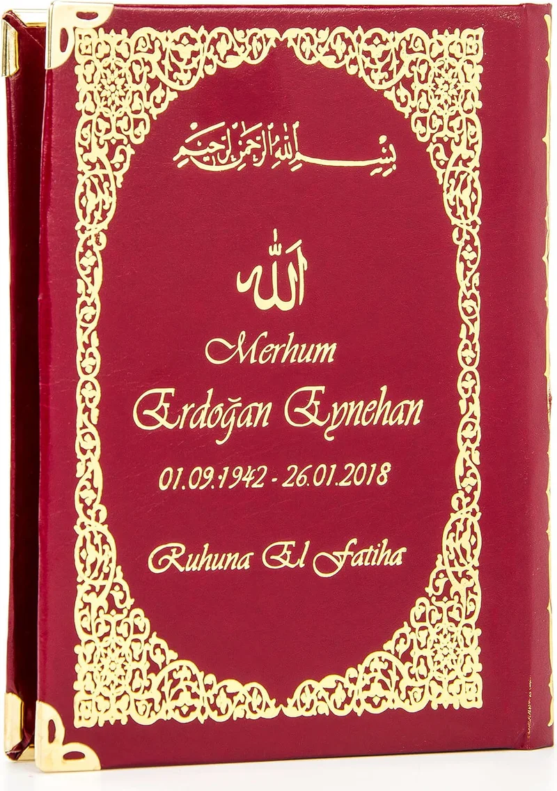 İhvan Online 50 Pieces - Name Printed Hardcover Book of Yasin - Bag Size - 128 Pages - With Prayer Beads - Transparent Box - Red Color - Religious Gift Set