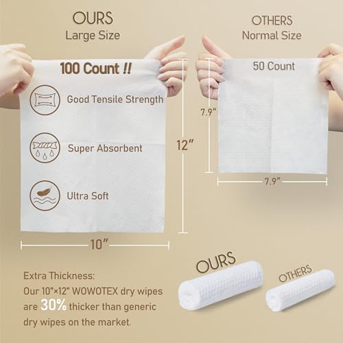 WOWOTEX Luxe Bamboo Towel Container (Bamboo Box Towel Holder) with Disposable Face Towels Biodegradable Large Dry Wipes 100 Count Extra Thick Soft Clean Facial Towels for Facial Cleansing - Image 4