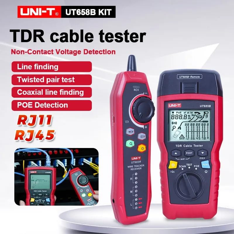UNI-T مجموعة مختبر كابل وشبكة UNI-T Uni-Trend UT685B جهاز اختبار كابل TDR زوج كابل محوري POE كاشف طول الشبكة موصل RJ11 RJ45 مقياس رقمي (UT685KIT) - Image 5