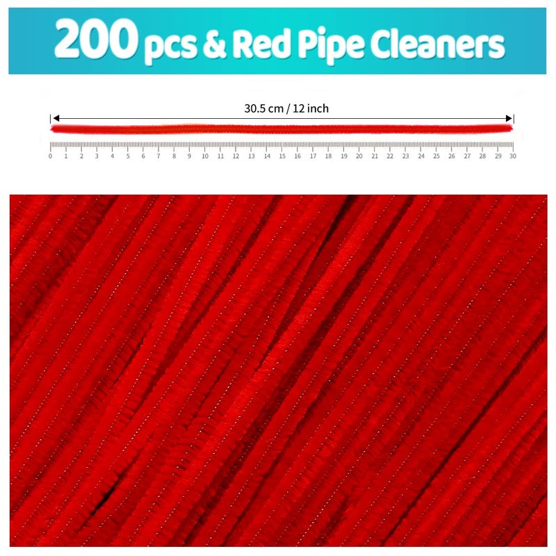 Iooleem 200pcs Red Pipe Cleaners, Chenille Stems, Pipe Cleaners for Crafts, Pipe Cleaner Crafts, Art and Craft Supplies. - Image 2