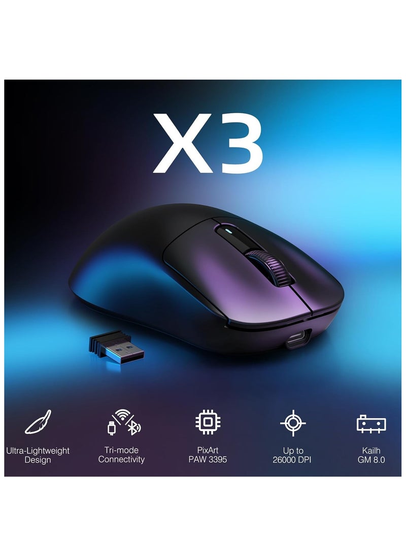Attack Shark - ATTACK SHARK X3 Wireless Gaming Mouse, 49g Ergonomic Computer Mouse, Triple Modes PAW3395 26K DPI Optical Sensor, 200h Battery Life, Programmable Buttons, Gaming Accessories for PC/Laptop/Mac (Black) - Image 1