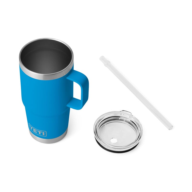 YETI Rambler 25 oz Tumbler with Handle and Straw Lid, Travel Mug Water Tumbler, Vacuum Insulated Cup with Handle, Stainless Steel, Big Wave Blue - Image 4