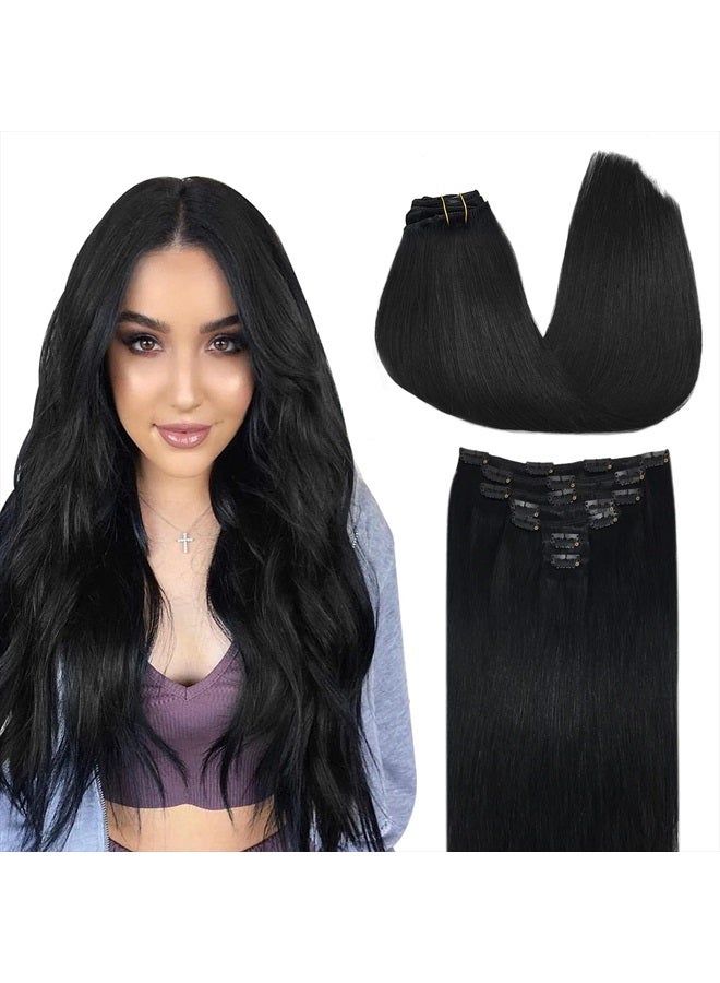 DOORES Hair Extensions Clip in Jet Black 22 Inch 7pcs 120g Remy Clip in Human Hair Extensions Natural Hair Straight Weft Real Hair - Image 1