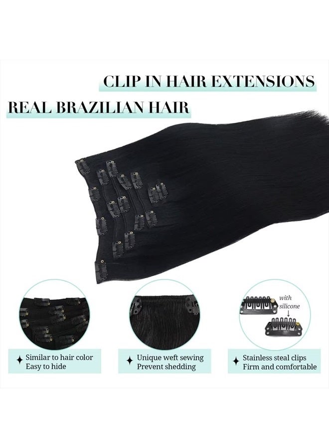 DOORES Hair Extensions Clip in Jet Black 22 Inch 7pcs 120g Remy Clip in Human Hair Extensions Natural Hair Straight Weft Real Hair - Image 4