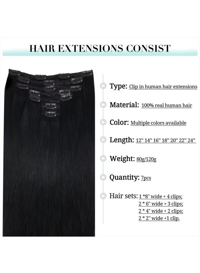 DOORES Hair Extensions Clip in Jet Black 22 Inch 7pcs 120g Remy Clip in Human Hair Extensions Natural Hair Straight Weft Real Hair - Image 3