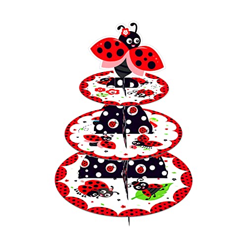 CC HOME Ladybug Cupcake Stand 3 Tier Cute Insect Party Cake Stand for Kids Birthday Party Decorations and Baby Showers