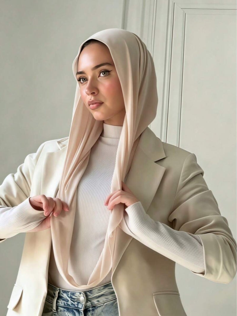 Women's Instant Classic Solid Color Hijab – Pre-Sewn Twisted Neck Scarf, Adjustable Versatile Turban, Soft Skin-Friendly Fabric for Daily, Sports & Yoga